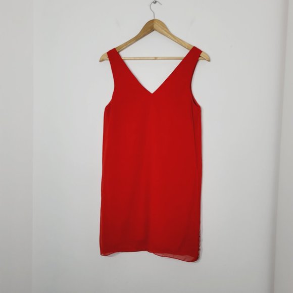 Sam Edelman Mini Shift Dress V-Neckline Beaded Sequine Sleeveless Red New XS - Picture 8 of 10